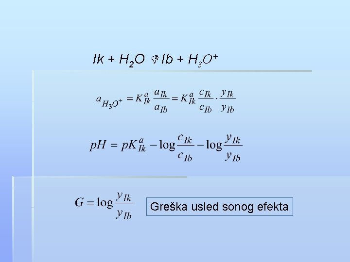 Ik + H 2 O Ib + H 3 O+ Greška usled sonog efekta