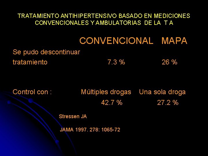 TRATAMIENTO ANTIHIPERTENSIVO BASADO EN MEDICIONES CONVENCIONALES Y AMBULATORIAS DE LA T A CONVENCIONAL MAPA