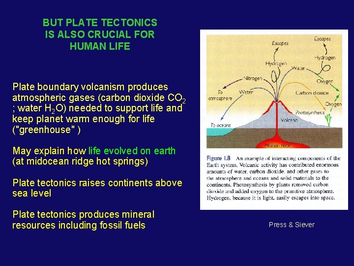 BUT PLATE TECTONICS IS ALSO CRUCIAL FOR HUMAN LIFE Plate boundary volcanism produces atmospheric