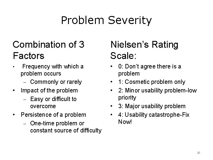 Problem Severity Combination of 3 Factors • Frequency with which a problem occurs –