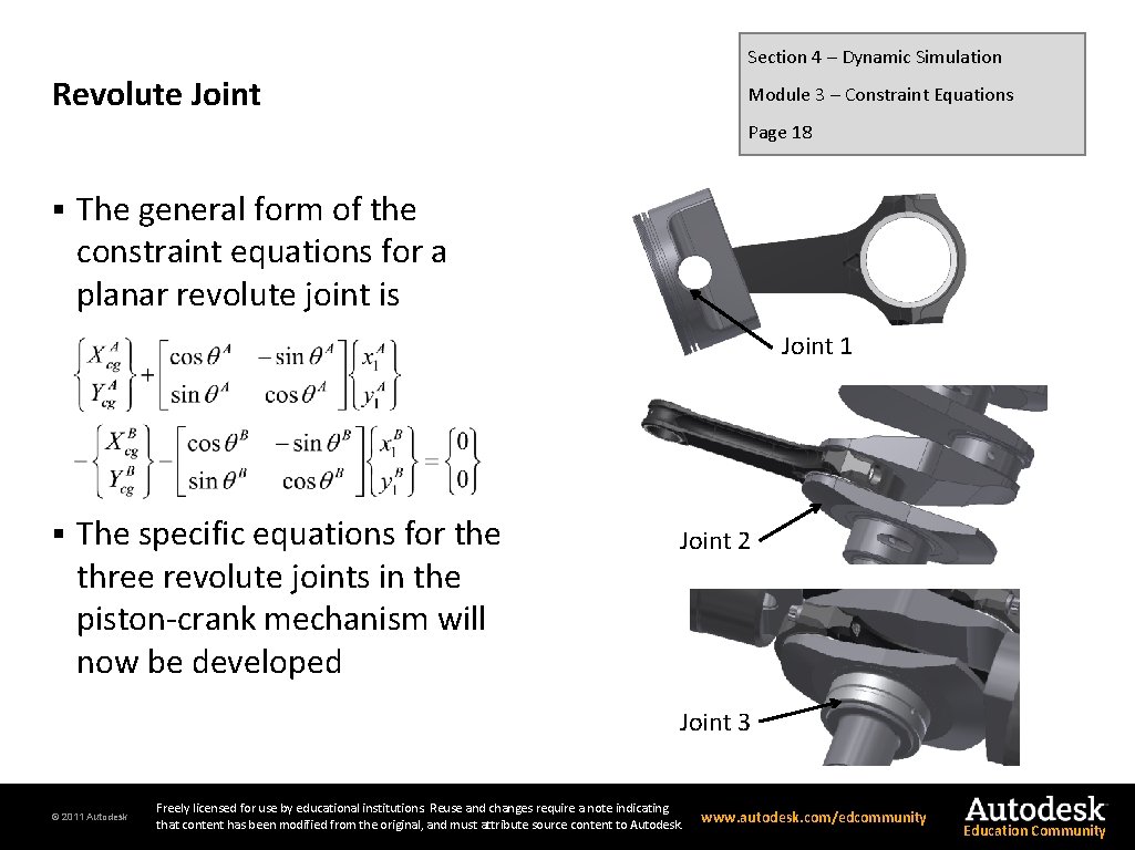 Section 4 – Dynamic Simulation Revolute Joint Module 3 – Constraint Equations Page 18
