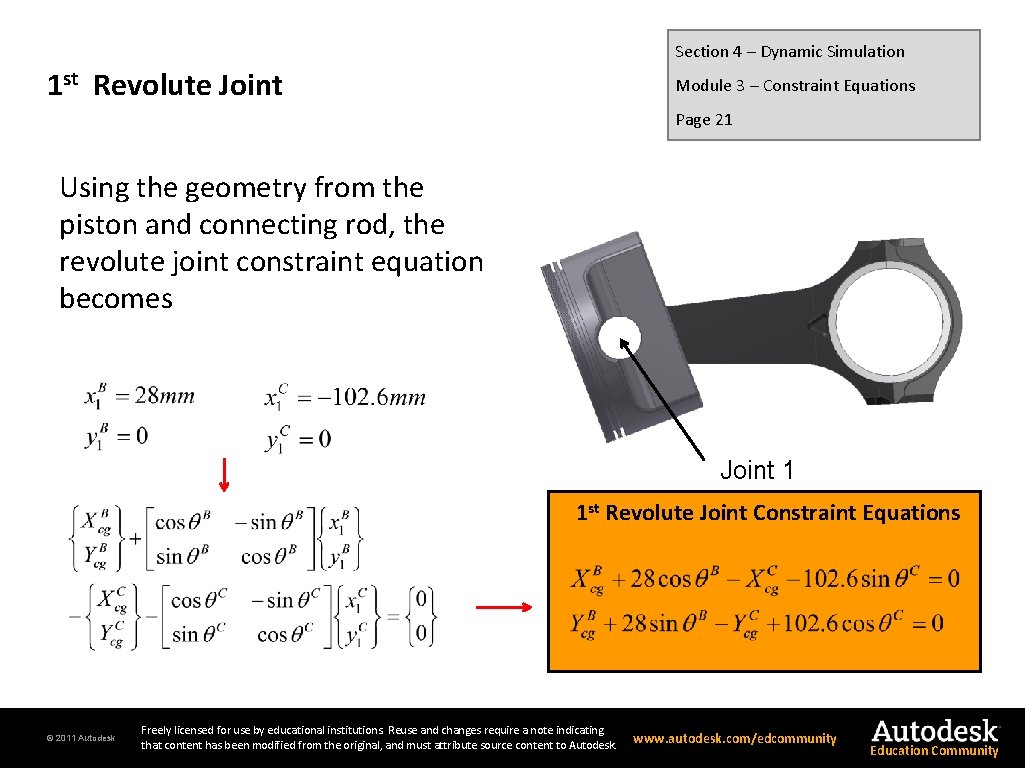 Section 4 – Dynamic Simulation 1 st Revolute Joint Module 3 – Constraint Equations