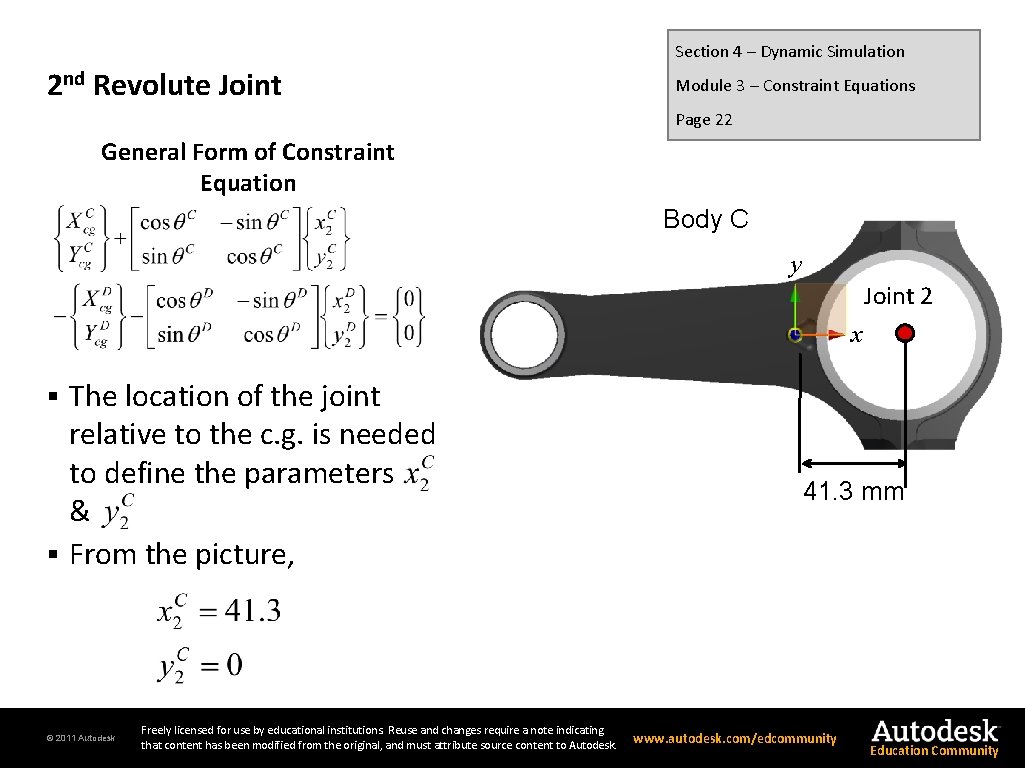 Section 4 – Dynamic Simulation 2 nd Revolute Joint Module 3 – Constraint Equations