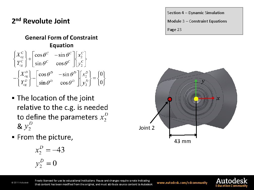 Section 4 – Dynamic Simulation 2 nd Revolute Joint Module 3 – Constraint Equations