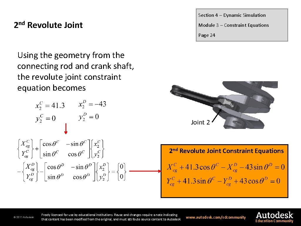 Section 4 – Dynamic Simulation 2 nd Revolute Joint Module 3 – Constraint Equations