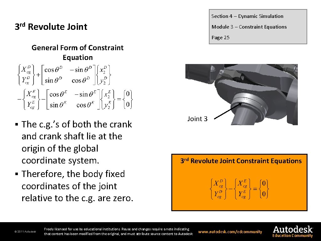 Section 4 – Dynamic Simulation 3 rd Revolute Joint Module 3 – Constraint Equations