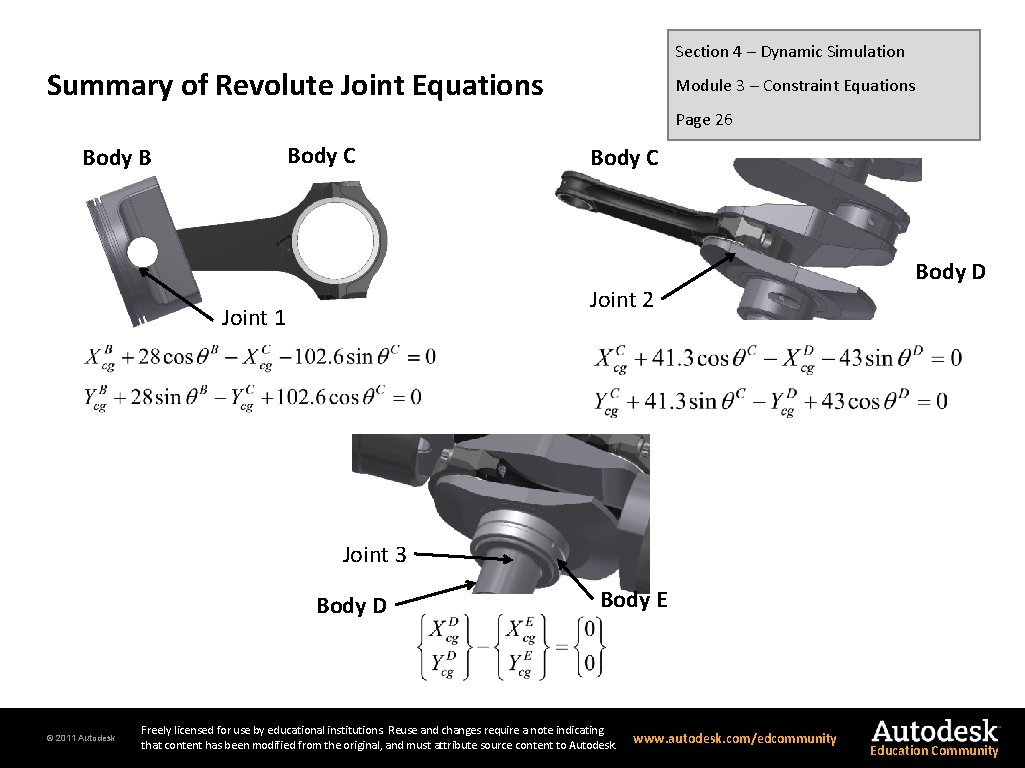 Section 4 – Dynamic Simulation Summary of Revolute Joint Equations Module 3 – Constraint