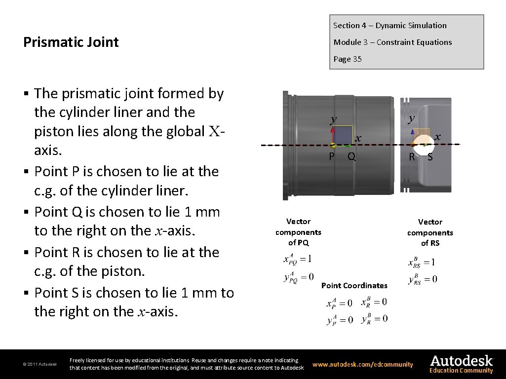 Section 4 – Dynamic Simulation Prismatic Joint Module 3 – Constraint Equations Page 35