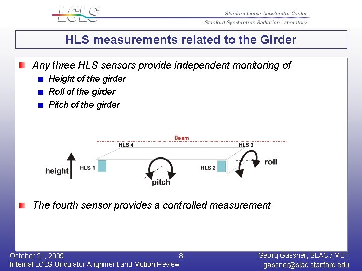 HLS measurements related to the Girder Any three HLS sensors provide independent monitoring of