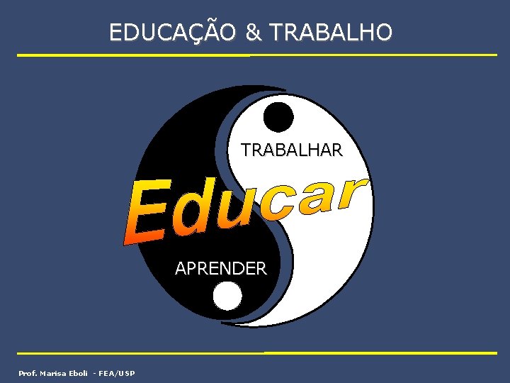 EDUCAÇÃO & TRABALHO TRABALHAR APRENDER Prof. Marisa Eboli - FEA/USP 