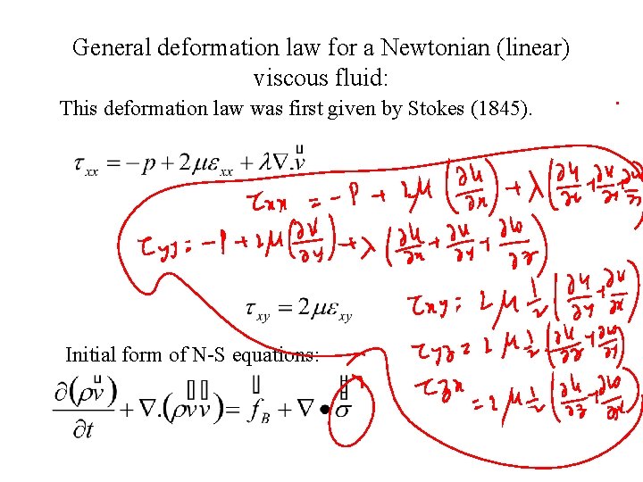 General deformation law for a Newtonian (linear) viscous fluid: This deformation law was first