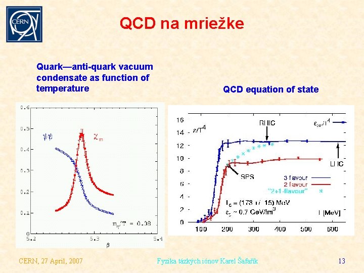 QCD na mriežke Quark—anti-quark vacuum condensate as function of temperature CERN, 27 April, 2007