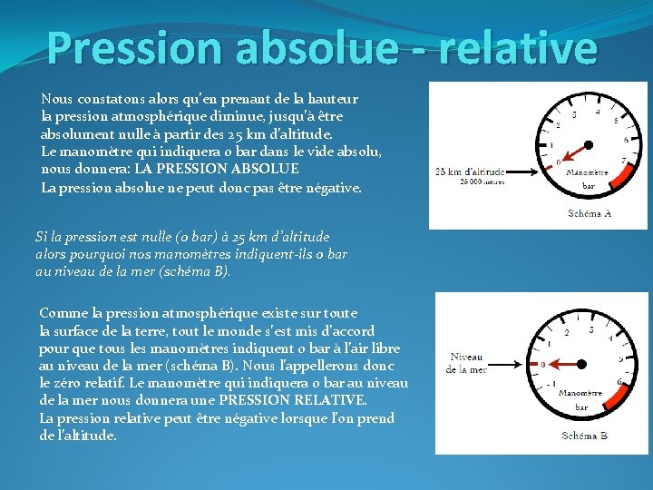 Pression absolue - relative Nous constatons alors qu’en prenant de la hauteur la pression