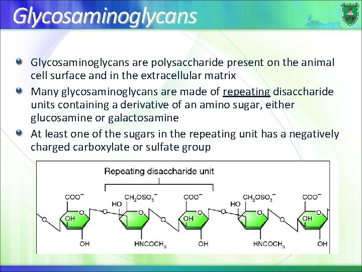 Glycosaminoglycans are polysaccharide present on the animal cell surface and in the extracellular matrix