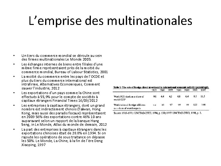 L’emprise des multinationales • • • Un tiers du commerce mondial se déroule au