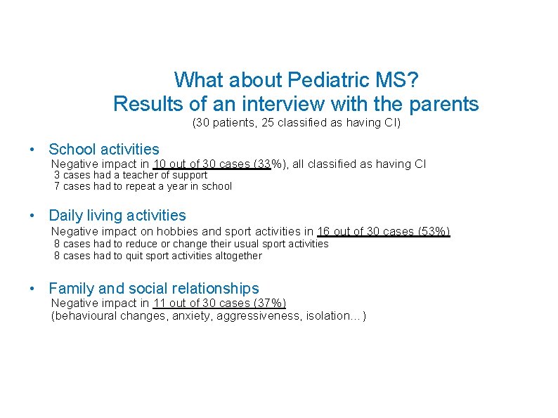 What about Pediatric MS? Results of an interview with the parents (30 patients, 25