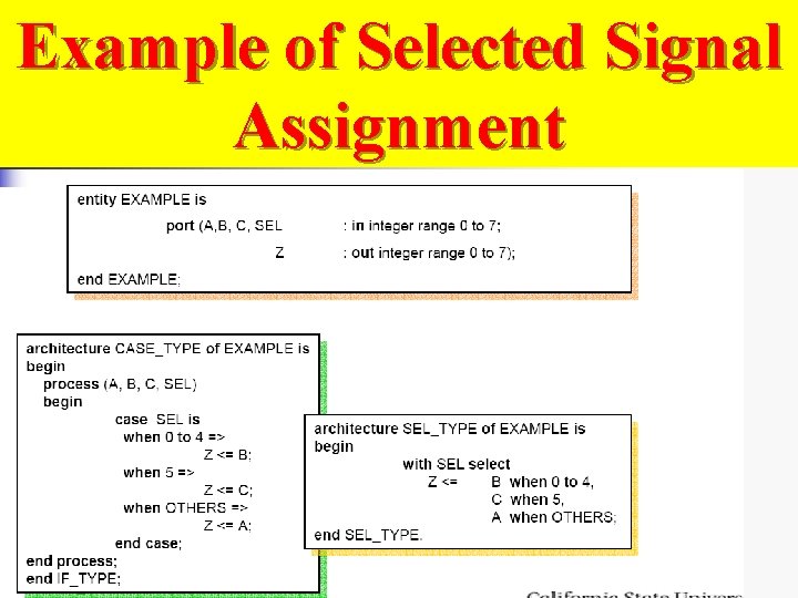 Example of Selected Signal Assignment 