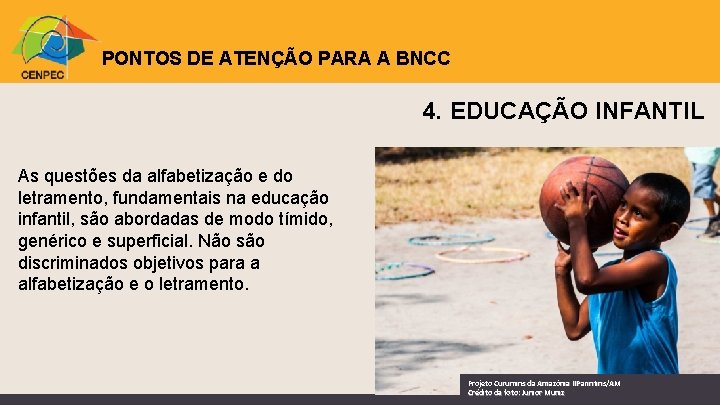 PONTOS DE ATENÇÃO PARA A BNCC 4. EDUCAÇÃO INFANTIL As questões da alfabetização e