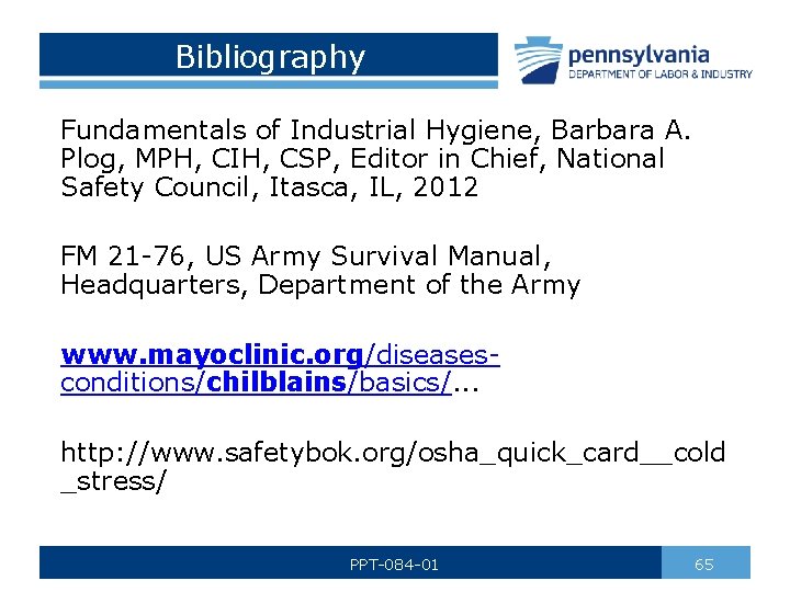 Bibliography Fundamentals of Industrial Hygiene, Barbara A. Plog, MPH, CIH, CSP, Editor in Chief,