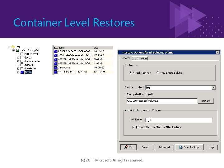 Container Level Restores (c) 2011 Microsoft. All rights reserved. 