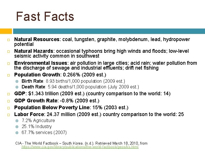 Fast Facts Natural Resources: coal, tungsten, graphite, molybdenum, lead, hydropower potential Natural Hazards: occasional