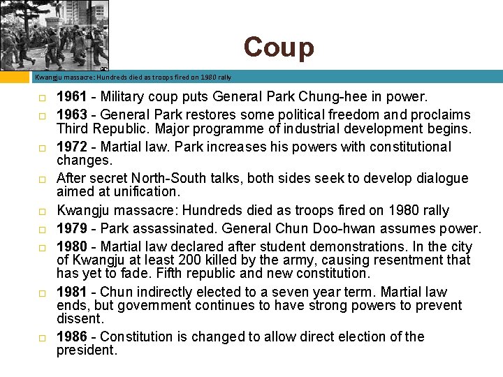 Coup Kwangju massacre: Hundreds died as troops fired on 1980 rally 1961 - Military