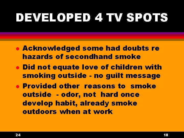 DEVELOPED 4 TV SPOTS l l l 24 Acknowledged some had doubts re hazards