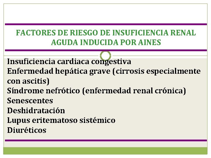 FACTORES DE RIESGO DE INSUFICIENCIA RENAL AGUDA INDUCIDA POR AINES Insuficiencia cardiaca congestiva Enfermedad