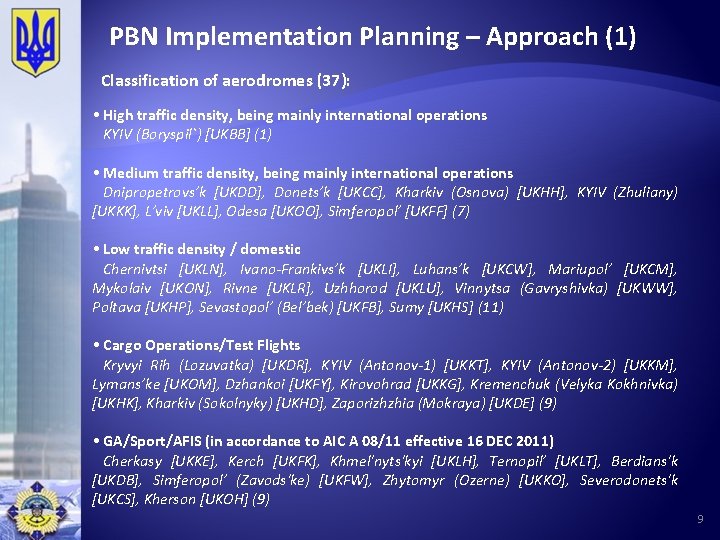 PBN Implementation Planning – Approach (1) Classification of aerodromes (37): • High traffic density,