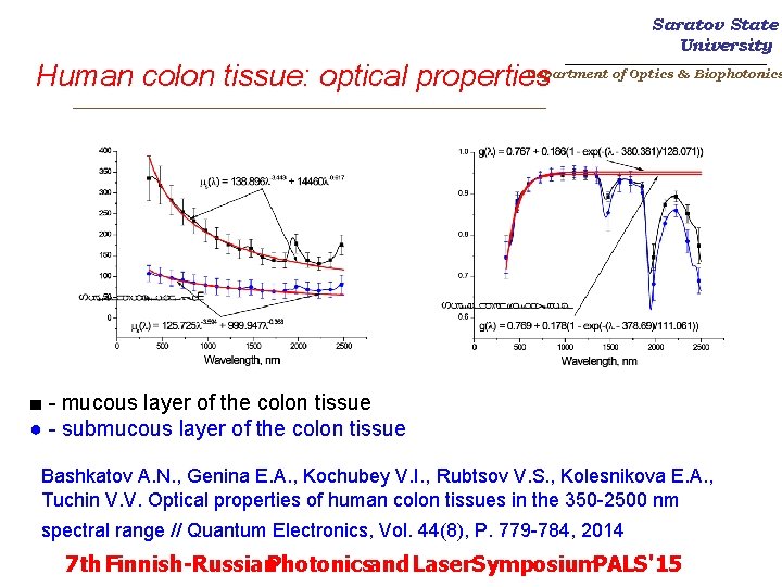 Saratov State University _______________________ Department of Optics & Biophotonics Human colon tissue: optical properties