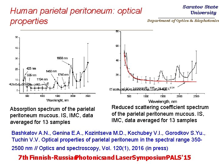 Human parietal peritoneum: optical properties Saratov State University _______________________ Department of Optics & Biophotonics