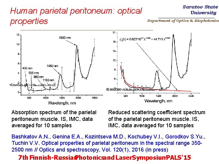 Human parietal peritoneum: optical properties Saratov State University _______________________ Department of Optics & Biophotonics