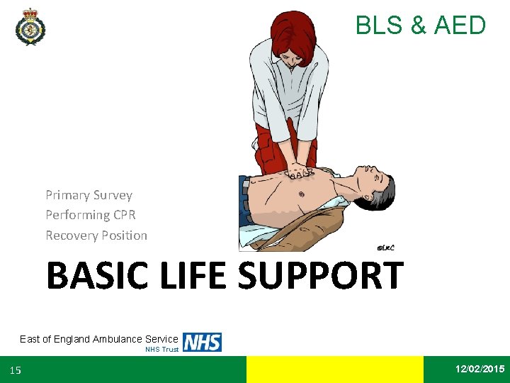 BLS & AED Primary Survey Performing CPR Recovery Position BASIC LIFE SUPPORT East of