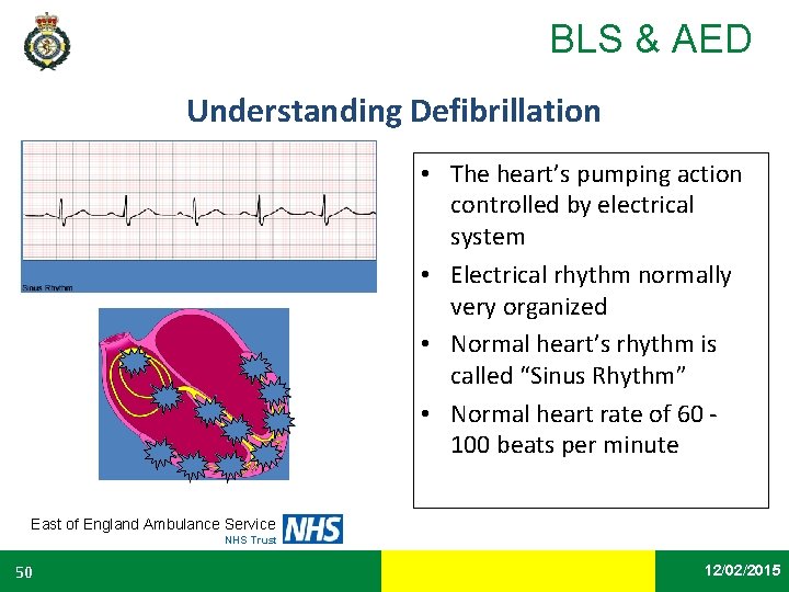 BLS & AED Understanding Defibrillation • The heart’s pumping action controlled by electrical system