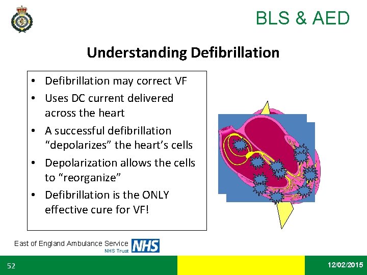 BLS & AED Understanding Defibrillation • Defibrillation may correct VF • Uses DC current
