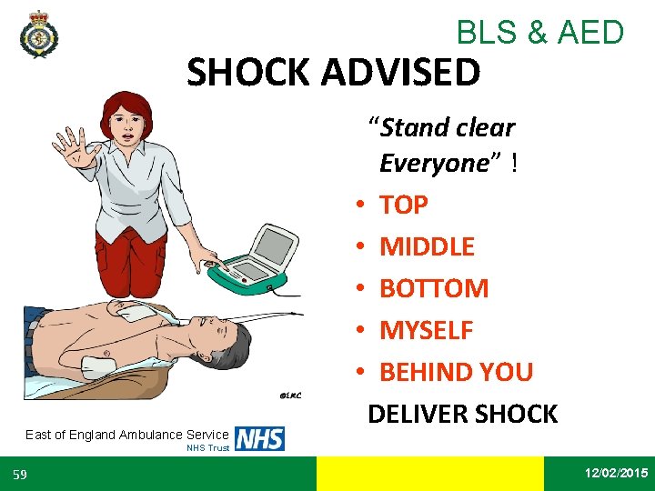 BLS & AED SHOCK ADVISED East of England Ambulance Service “Stand clear Everyone” !