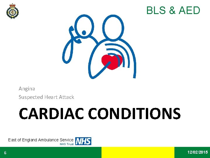 BLS & AED Angina Suspected Heart Attack CARDIAC CONDITIONS East of England Ambulance Service