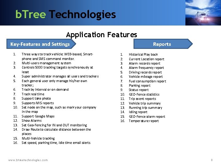 b. Tree Technologies Application Features Key-Features and Settings 1. 2. 3. 4. 5. 6.