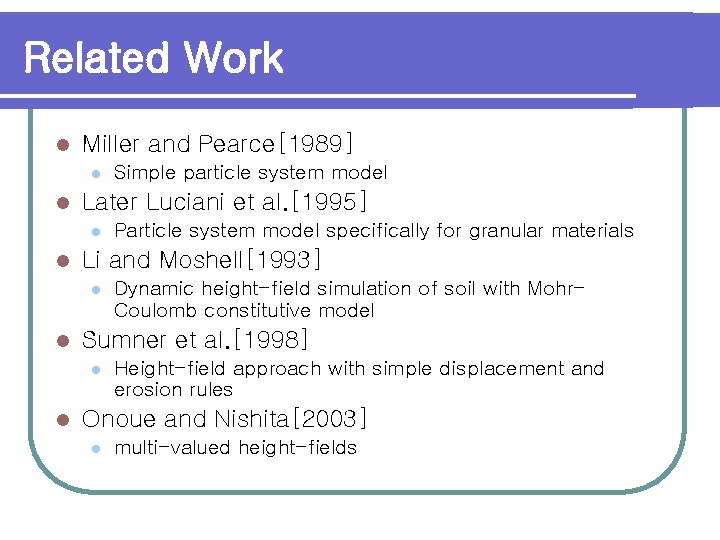 Related Work l Miller and Pearce[1989] l l Later Luciani et al. [1995] l