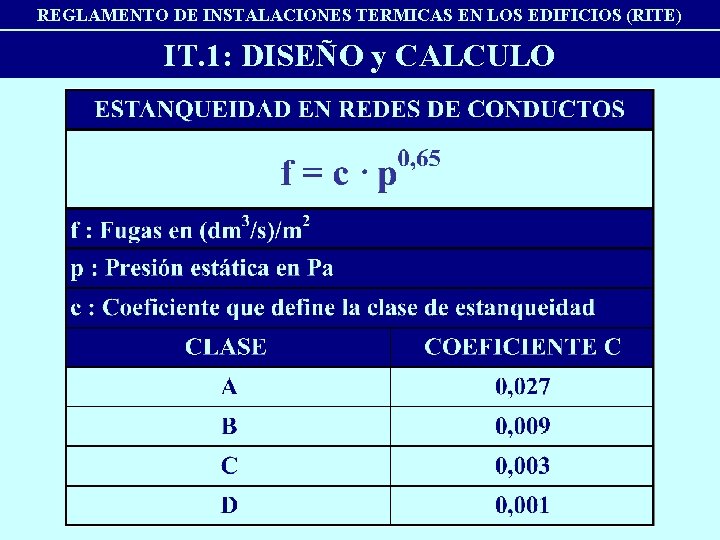 REGLAMENTO DE INSTALACIONES TERMICAS EN LOS EDIFICIOS (RITE) IT. 1: DISEÑO y CALCULO 