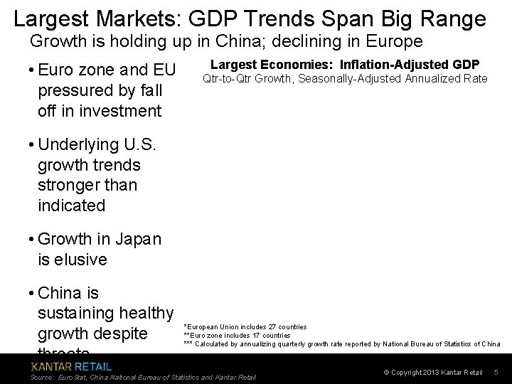 Largest Markets: GDP Trends Span Big Range Growth is holding up in China; declining