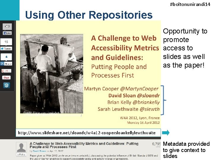 #boltonunirandi 14 Using Other Repositories Opportunity to promote access to slides as well as