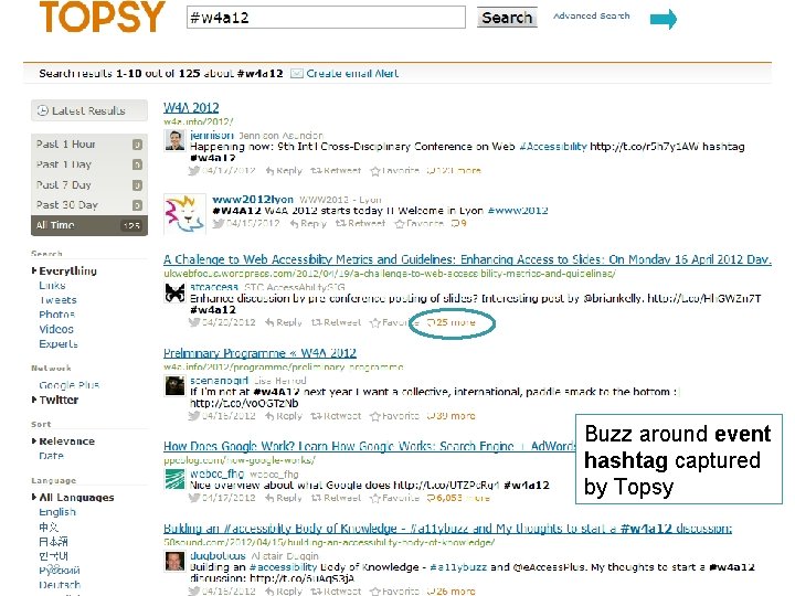 Topsy and Event Hashtag Buzz around event hashtag captured by Topsy 28 