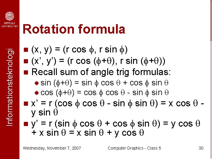 Informationsteknologi Rotation formula (x, y) = (r cos , r sin ) n (x’, Informationsteknologi Rotation formula (x, y) = (r cos , r sin ) n (x’,