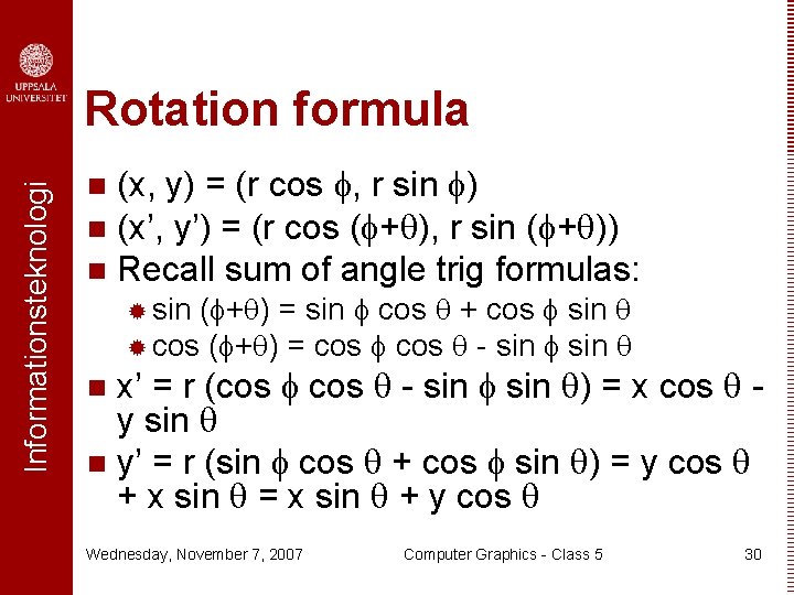 Informationsteknologi Rotation formula (x, y) = (r cos , r sin ) n (x’,