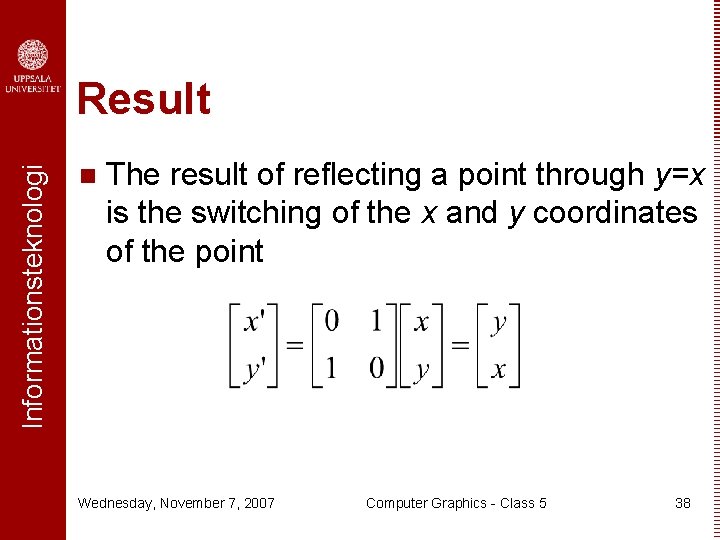 Informationsteknologi Result n The result of reflecting a point through y=x is the switching