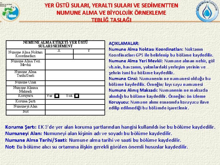 YER ÜSTÜ SULARI, YERALTI SULARI VE SEDİMENTTEN NUMUNE ALMA VE BİYOLOJİK ÖRNEKLEME TEBLİĞ TASLAĞI