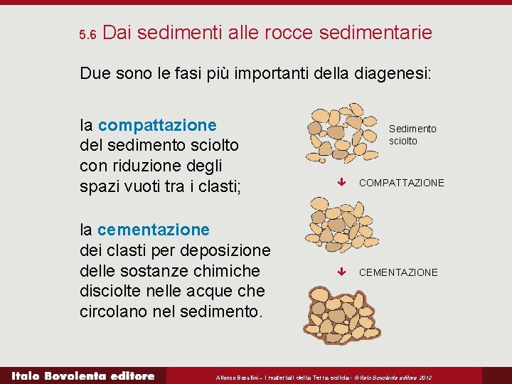 5. 6 Dai sedimenti alle rocce sedimentarie Due sono le fasi più importanti della