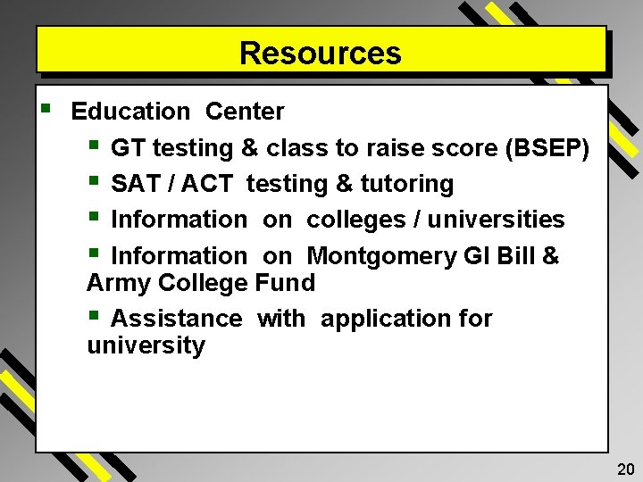 Resources § Education Center § GT testing & class to raise score (BSEP) §