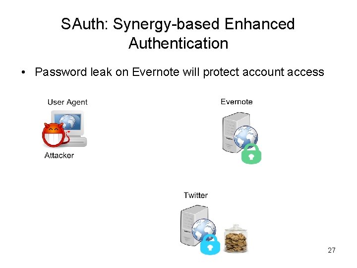 SAuth: Synergy-based Enhanced Authentication • Password leak on Evernote will protect account access 27